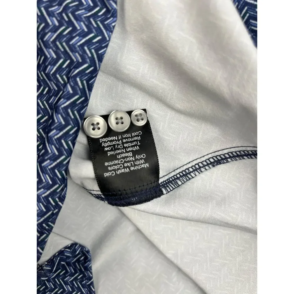 Kenneth Cole Reaction Mens Blue XL White Check Button-Down Dress Shirt #852